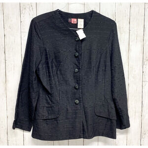 Vintage M. Jai Jacket Women Size 18 Black Collarless Textured Button Down Blazer